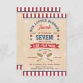 Retro Baseball Geburtstagsstars & Streifen Einladung (Vorne/Hinten)