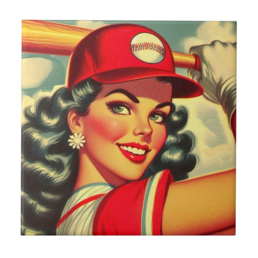 Retro Baseball Girl Fliese (Vorderseite)