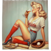 Retro Baseball Girl Painting Duschvorhang (Vorderseite)