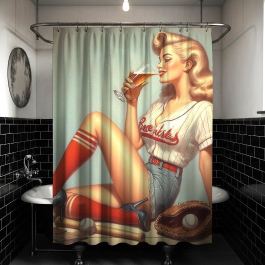 Retro Baseball Girl Painting Duschvorhang