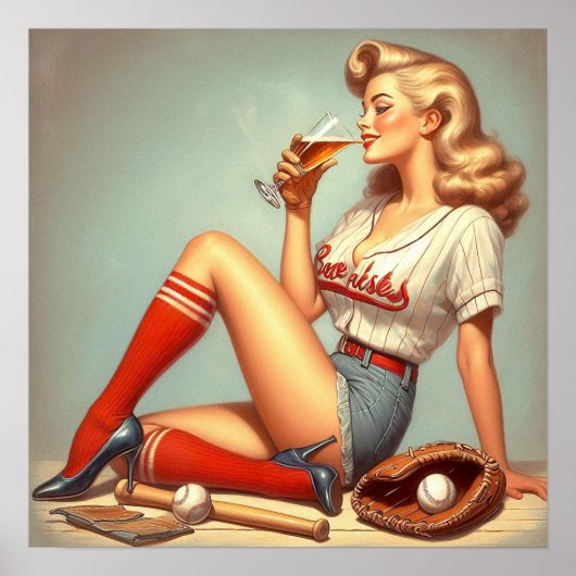 Retro Baseball Girl Painting Poster (Vorne)