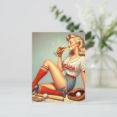 Retro Baseball Girl Painting Postkarte (Stehend Vorderseite)