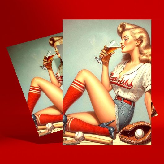 Retro Baseball Girl Painting Postkarte