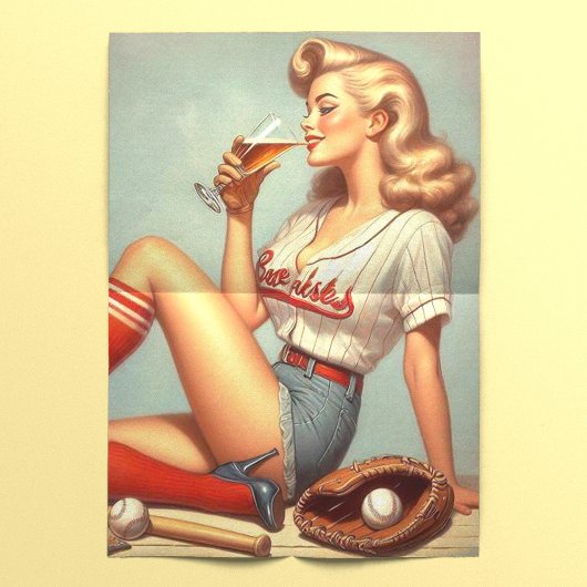 Retro Baseball Girl Painting Seidenpapier
