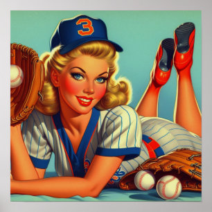 Retro Baseball Girl Poster