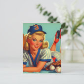 Retro Baseball Girl Postkarte (Stehend Vorderseite)