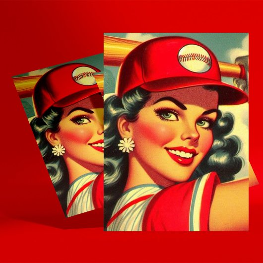 Retro Baseball Girl Postkarte
