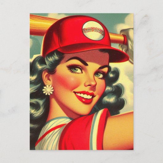Retro Baseball Girl Postkarte (Vorderseite)