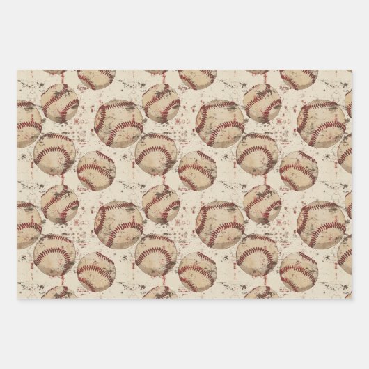 Retro-Baseball-Muster Geschenkpapier Set (Vorderseite 3)