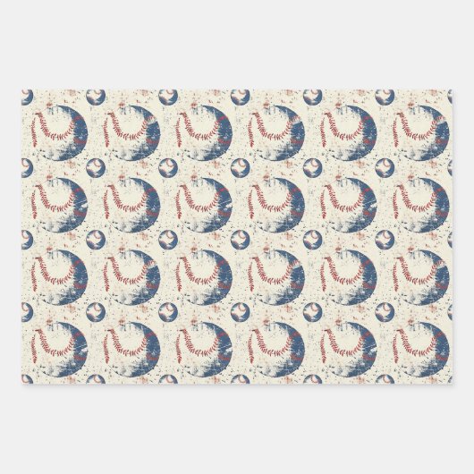 Retro-Baseball-Muster Geschenkpapier Set (Vorderseite 3)
