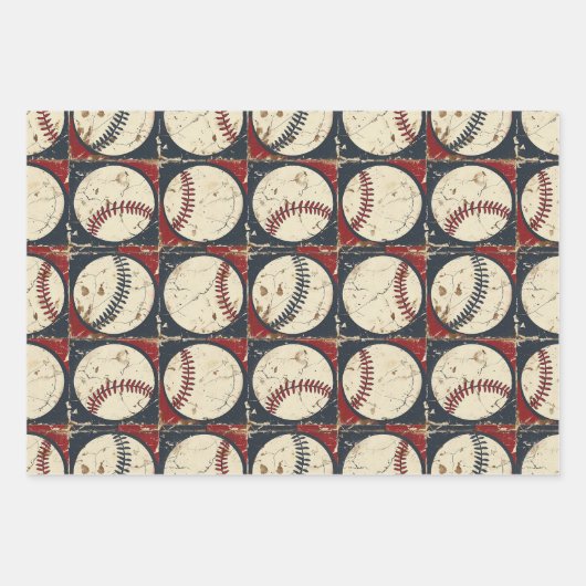 Retro-Baseball-Muster Geschenkpapier Set (Vorderseite 2)