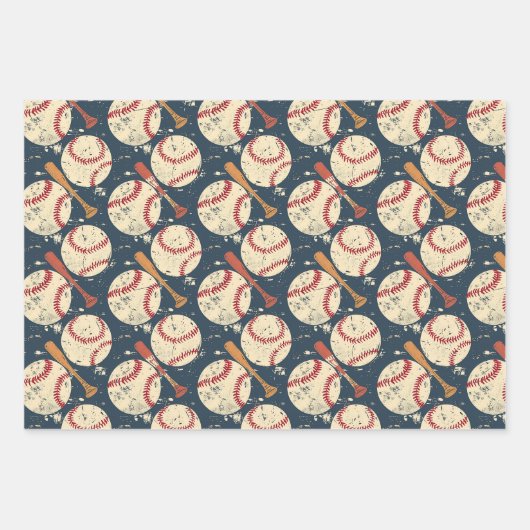 Retro-Baseball-Muster Geschenkpapier Set (Vorderseite)