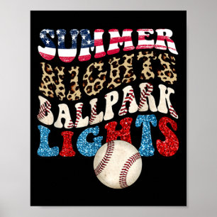 Retro Baseball Sommernächte Flutlicht Männer Poster