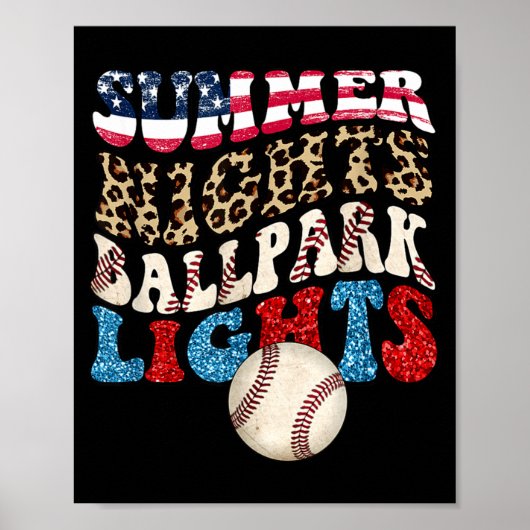 Retro Baseball Sommernächte Flutlicht Männer Poster (Vorne)