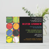 Retro Baseball Themed Bar Bat Mitzvah Einladung (Stehend Vorderseite)