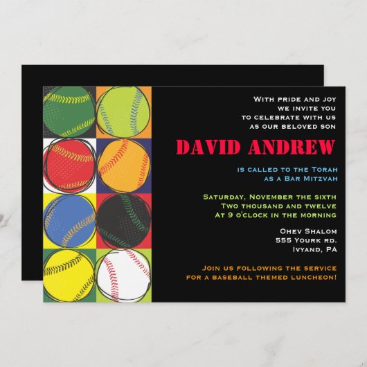 Retro Baseball Themed Bar Bat Mitzvah Einladung (Vorne/Hinten)