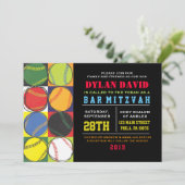 Retro Baseball Themed Bar Bat Mitzvah Einladung (Stehend Vorderseite)