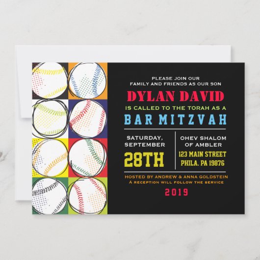 Retro Baseball Themed Bar Bat Mitzvah Einladung (Vorderseite)