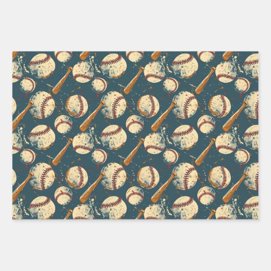 Retro Baseball Trio 3 Geschenkpapier Set (Vorderseite 3)