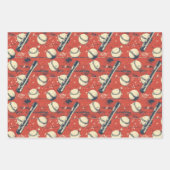 Retro Baseball Trio 3 Geschenkpapier Set (Vorderseite)