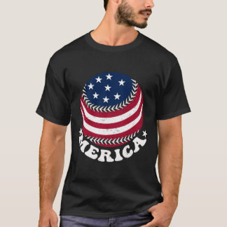 Retro Baseball US-Flagge 4. Juli Vintag Amerika T-Shirt