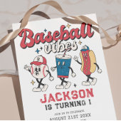 Retro Baseball Vibes Boy Birthday Party Einladung