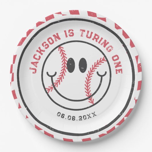 Retro Baseball Vibes Boy Birthday Party Pappteller (Vorderseite)