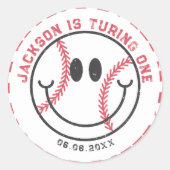 Retro Baseball Vibes Boy Birthday Party Runder Aufkleber (Vorderseite)