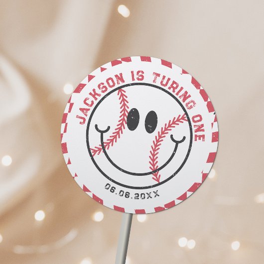 Retro Baseball Vibes Boy Birthday Party Runder Aufkleber