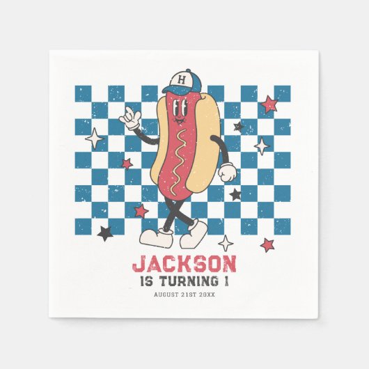 Retro Baseball Vibes Boy Birthday Party Serviette (Vorderseite)