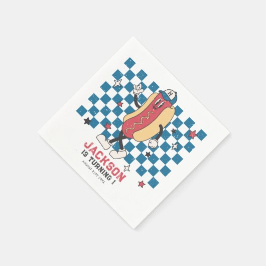 Retro Baseball Vibes Boy Birthday Party Serviette (Ecke)