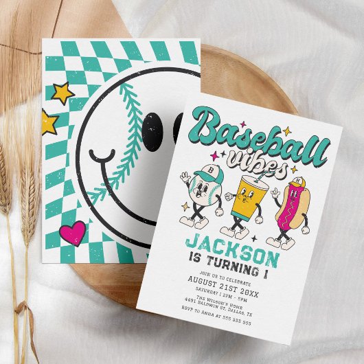 Retro Baseball Vibes Bright Kindergeburtstag Einladung