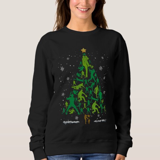 Retro-Baseball-Weihnachtsbaum Xmas-Baseballspieler Sweatshirt (Vorderseite)
