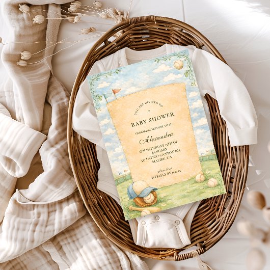 Retro-Baseballfeld-Baby-Party Einladung