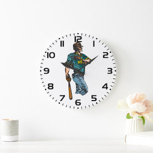Retro-Baseballspieler-Retrosport-Kunstwerk Große Wanduhr