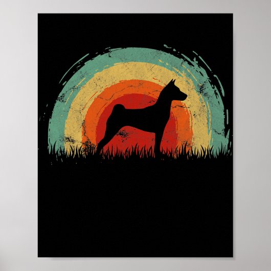 Retro Basenji Vintage Regenbogen Hund Männer Fraue Poster (Vorne)
