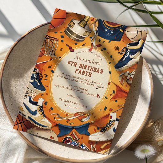 Retro Basketball Court Birthday Einladung