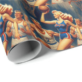 Retro Basketball-Illustration Geschenkpapier (Rolleneckpunkt)