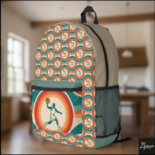 Retro Basketball Player Circle Pattern Backpack Bedruckter Rucksack