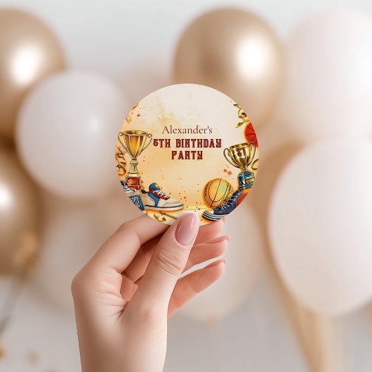 Retro-Basketball-Trophäen-Geburtstag Runder Aufkleber