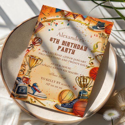 Retro Basketball Trophy Birthday Einladung