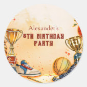 Retro Basketball Trophy Birthday Runder Aufkleber (Vorderseite)