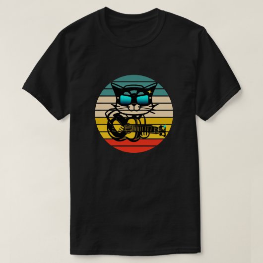 Retro Bassist Rockstar Cat, Gitarre spielen T-Shirt (Design vorne)