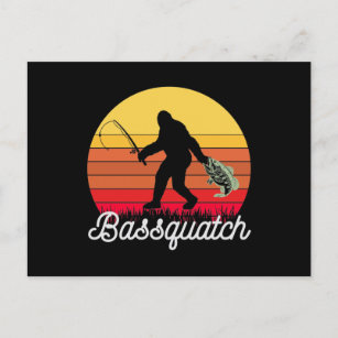 Retro Bassquatch Bigfoot Fischen Postkarte