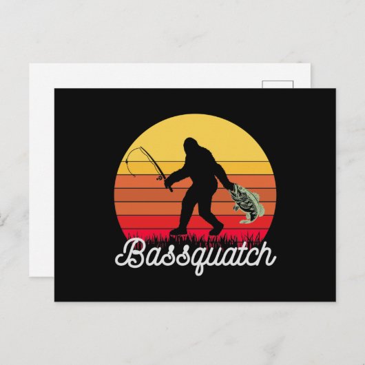 Retro Bassquatch Bigfoot Fischen Postkarte (Vorne/Hinten)