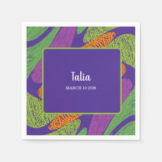 Retro-Bat Mitzvah Lila und grün Serviette (Vorderseite)