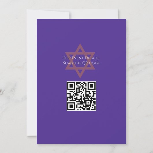 Retro-Bat Mitzvah-Lila und grüner QR-Code Einladung (Rückseite)