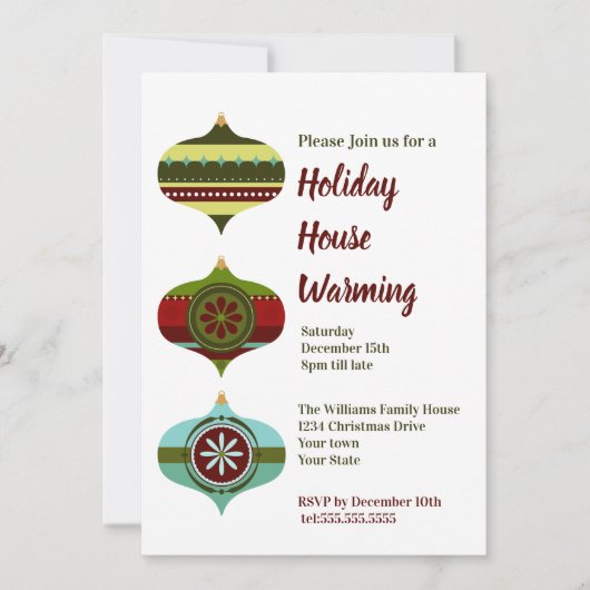 Retro Bauble | Ferienhaus Erwärmung Party Einladung (Vorderseite)