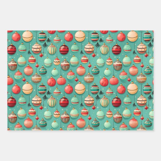 Retro Baubles Christmas Geschenkpapier Set (Vorderseite 2)