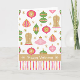 Retro Baubles / Ornamente Weihnachtskarte - Rosa Dankeskarte